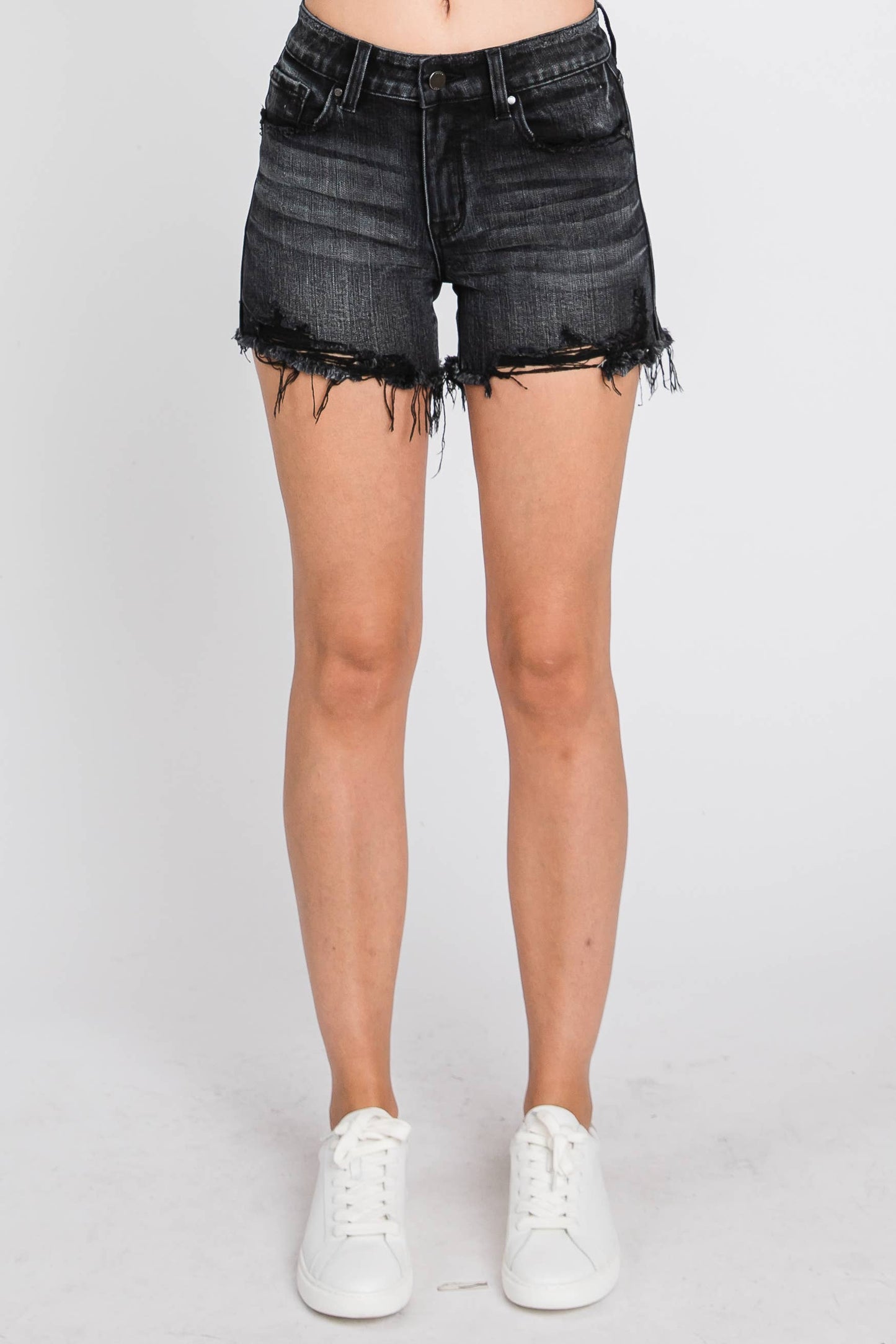 High Rise Black Denim Shorts