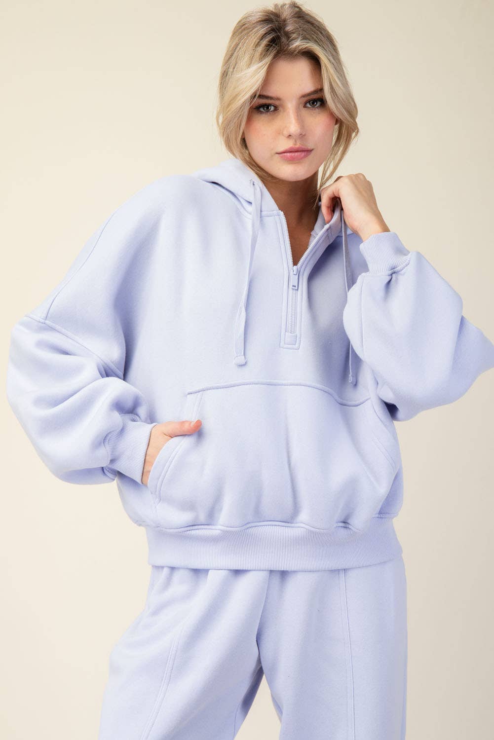 SMALL - French Terry Fleece Quarter Zip Hoodie in Iris