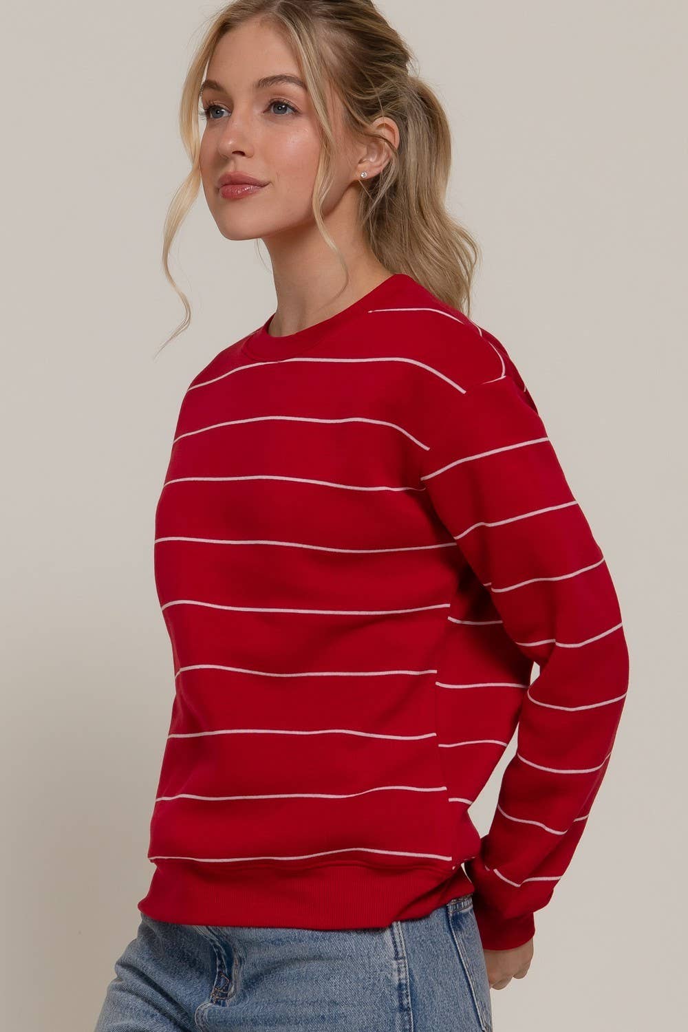 Striped Fleece Sweatshirt in Red