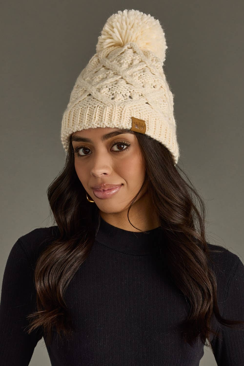 Cream Knit Pom Hat