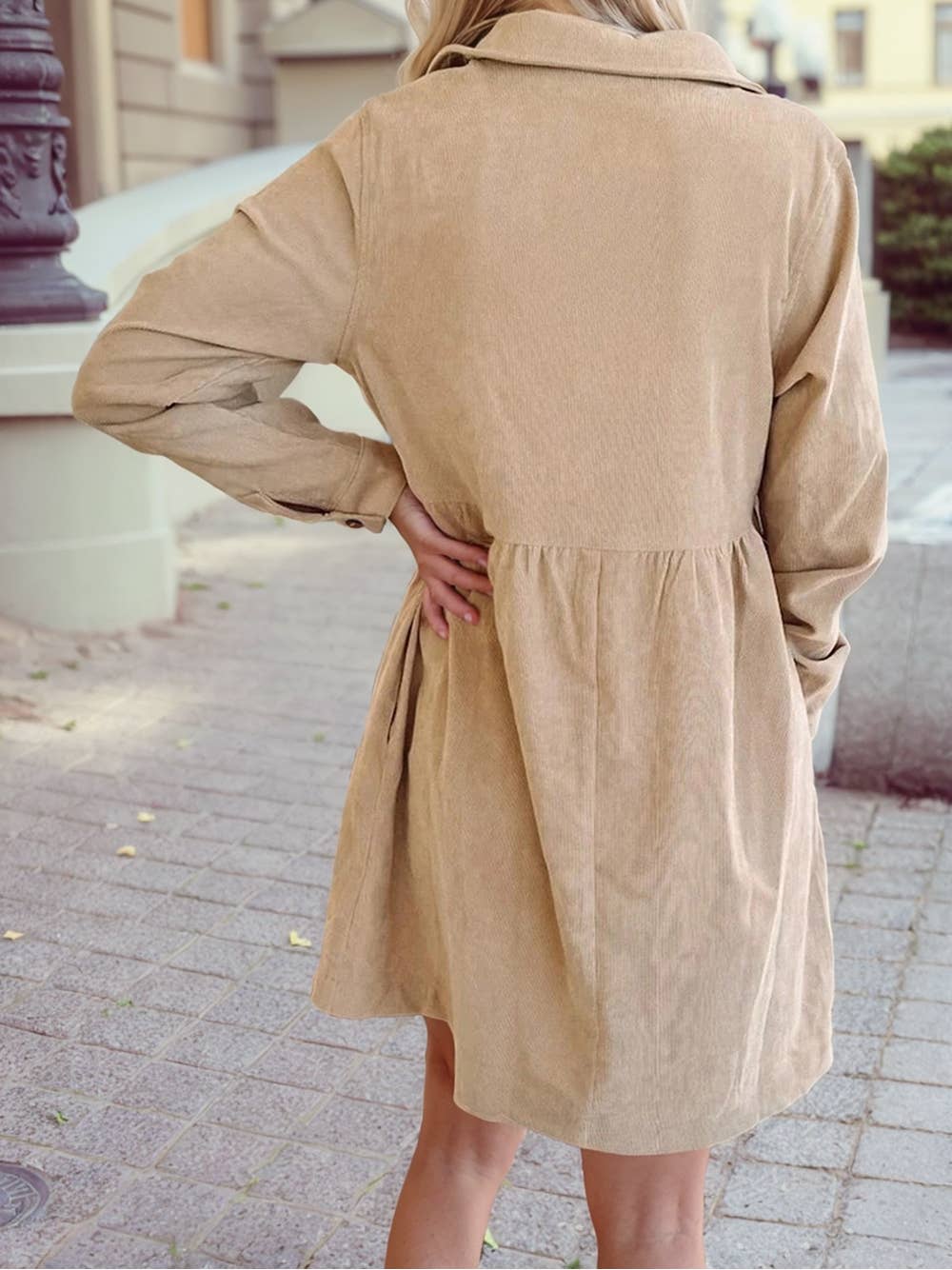 PREORDER - Collared Corduroy Mini Dress in Oatmeal