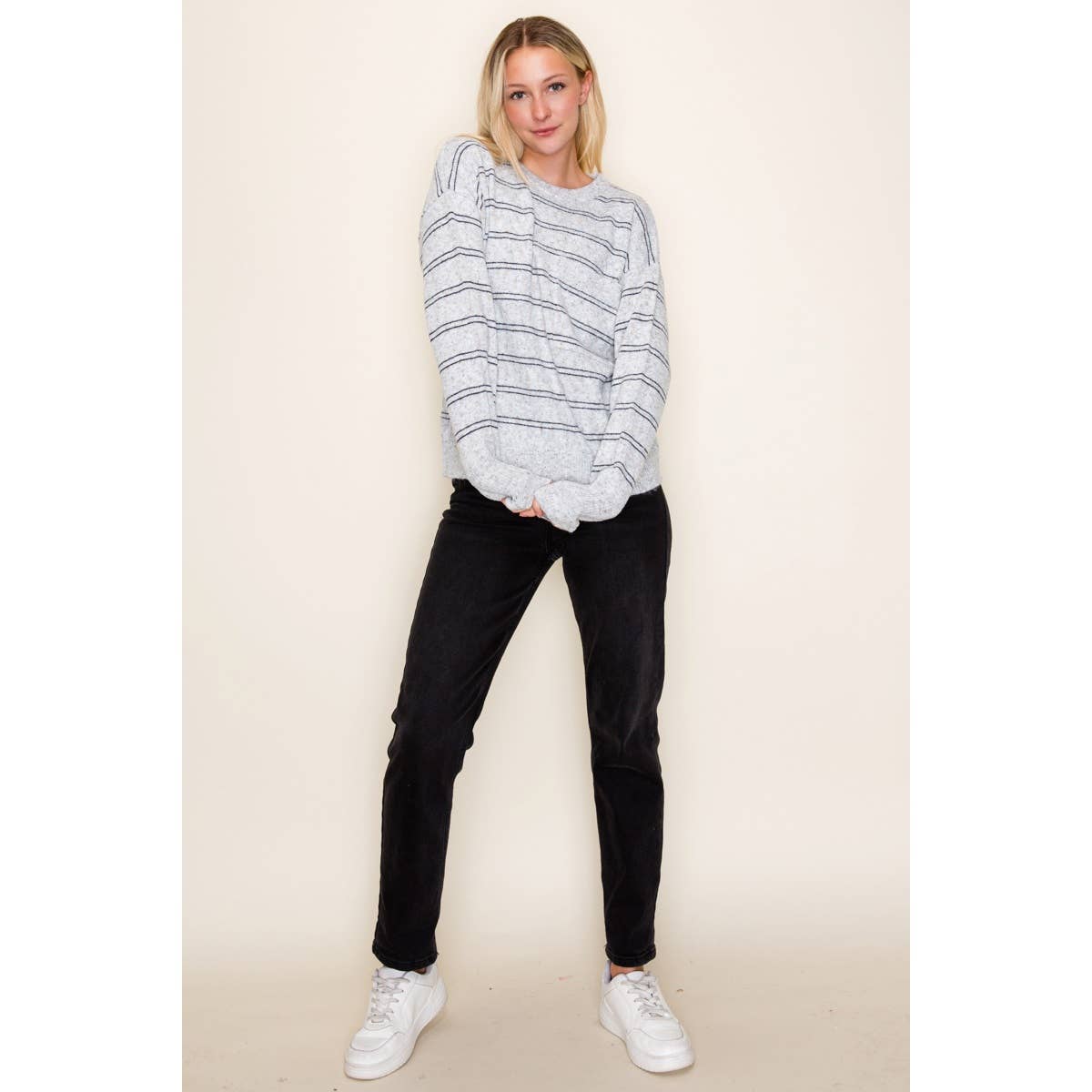 Sprinkled Stripe Sweater in Heather Grey