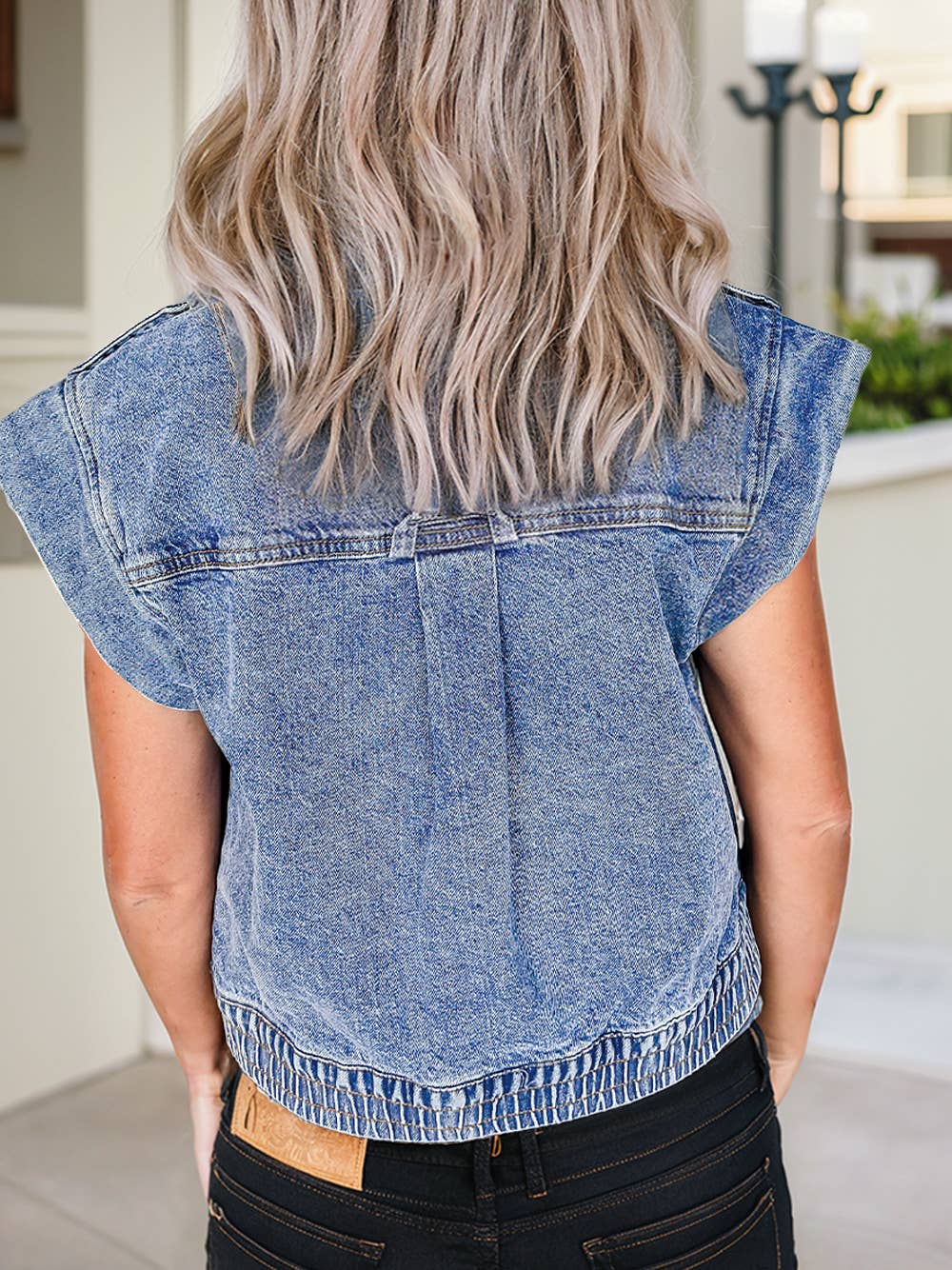 Acid Wash Button Up Denim Vest