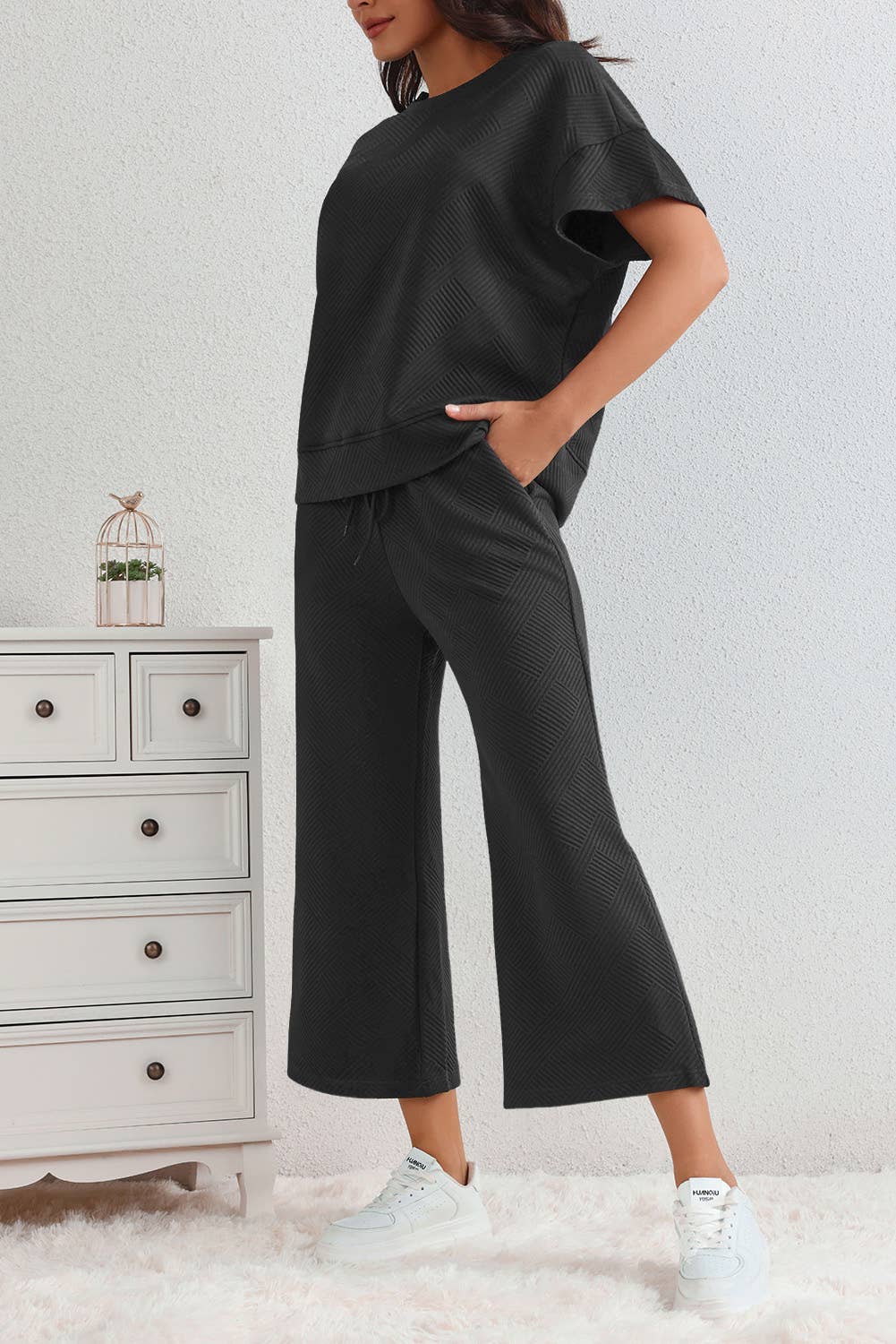 LARGE - Loose Fit Textured Set in Black