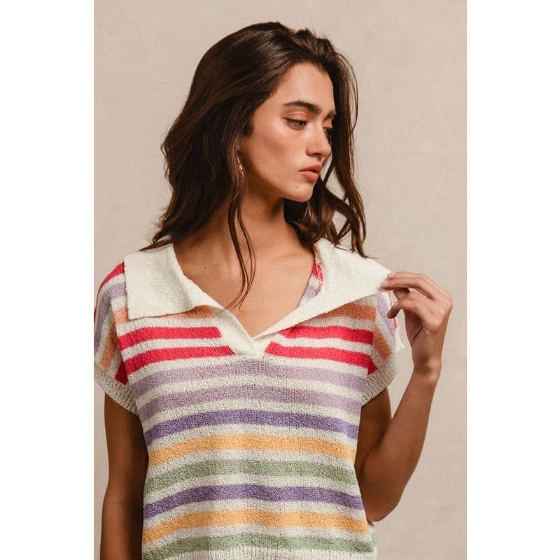 Multi-Striped Short Sleeve Top