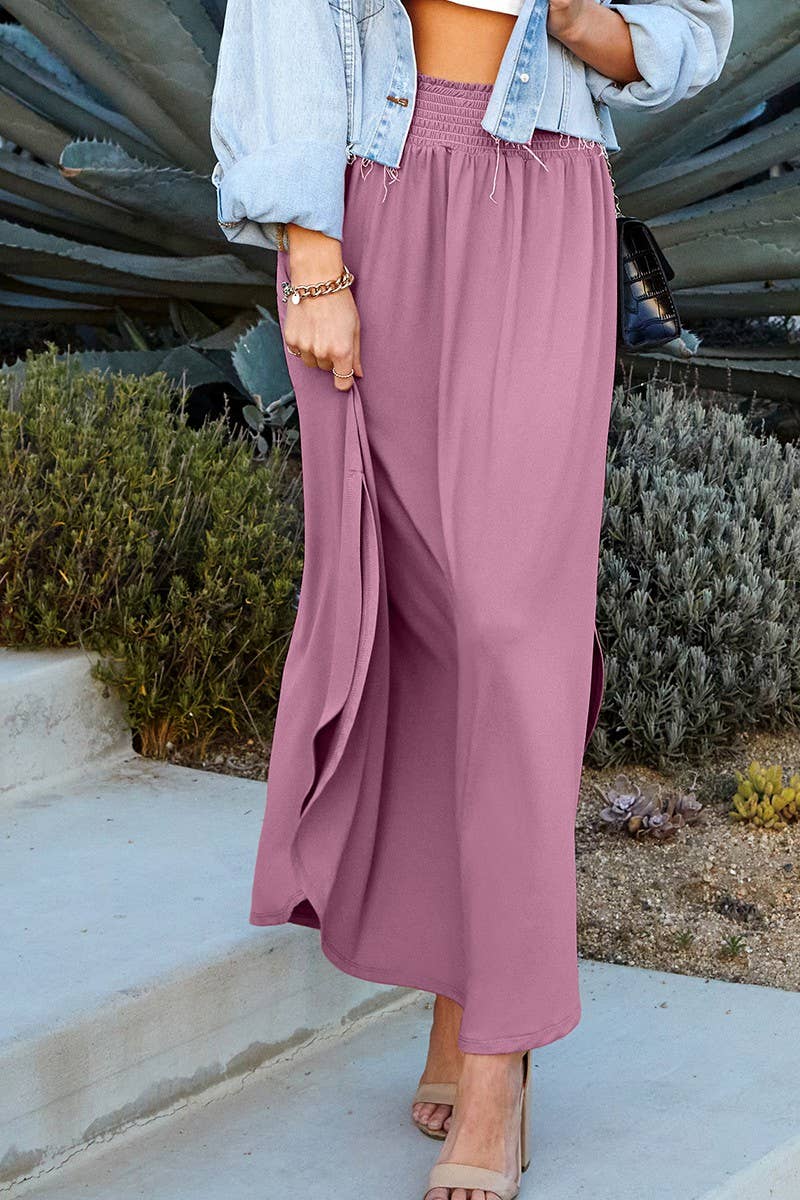 Smocked Waist Maxi Skirt in Mauve