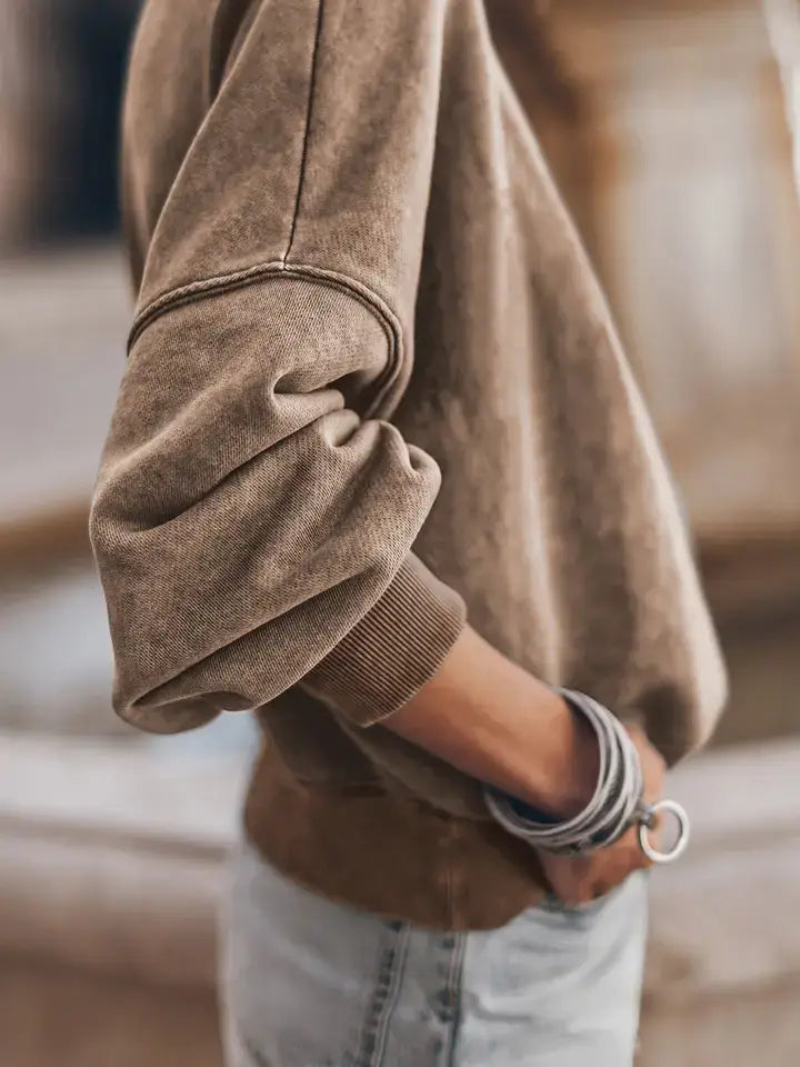 Drop Shoulder Crewneck Sweatshirt in Brown