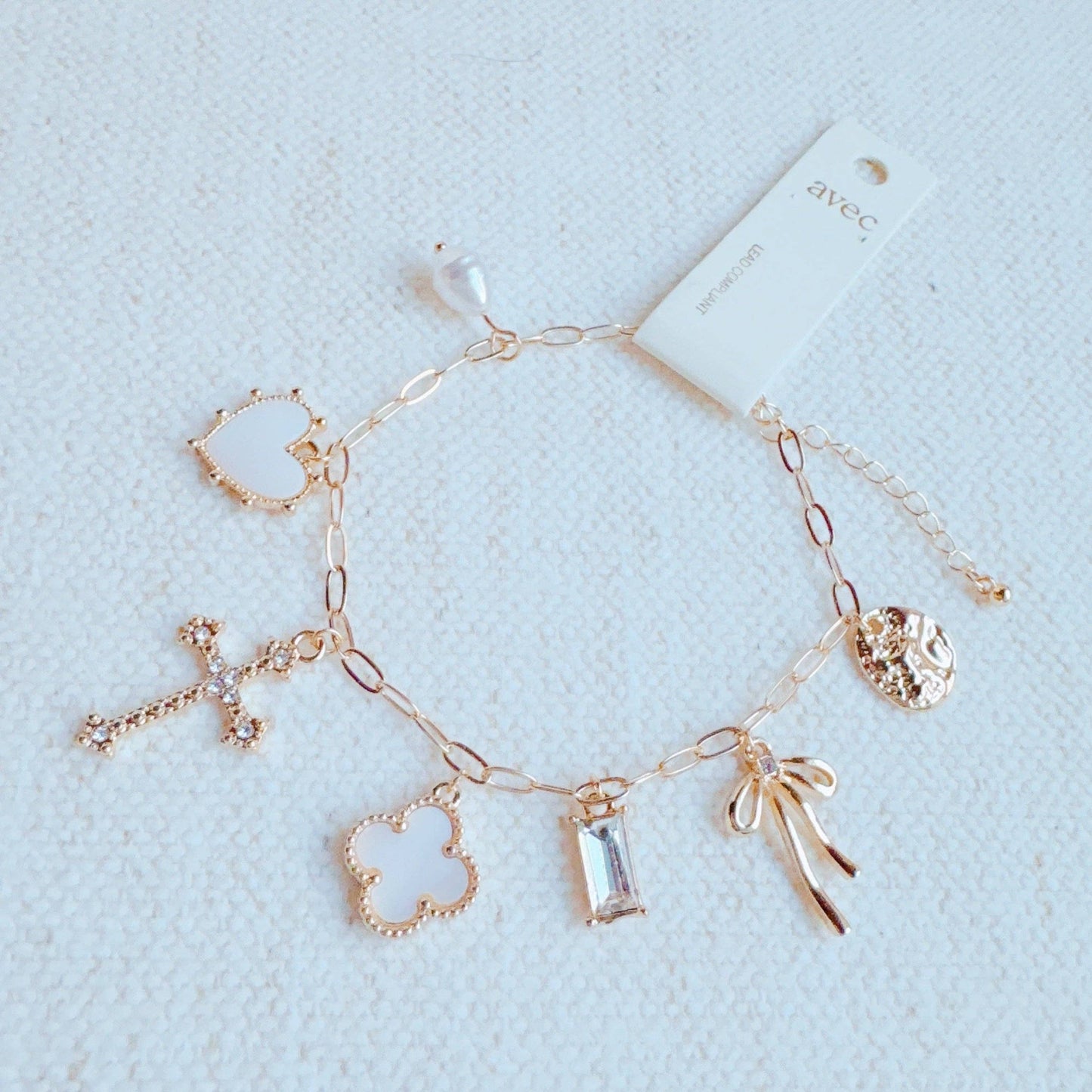 Cross & Clover Multi-Charm Bracelet