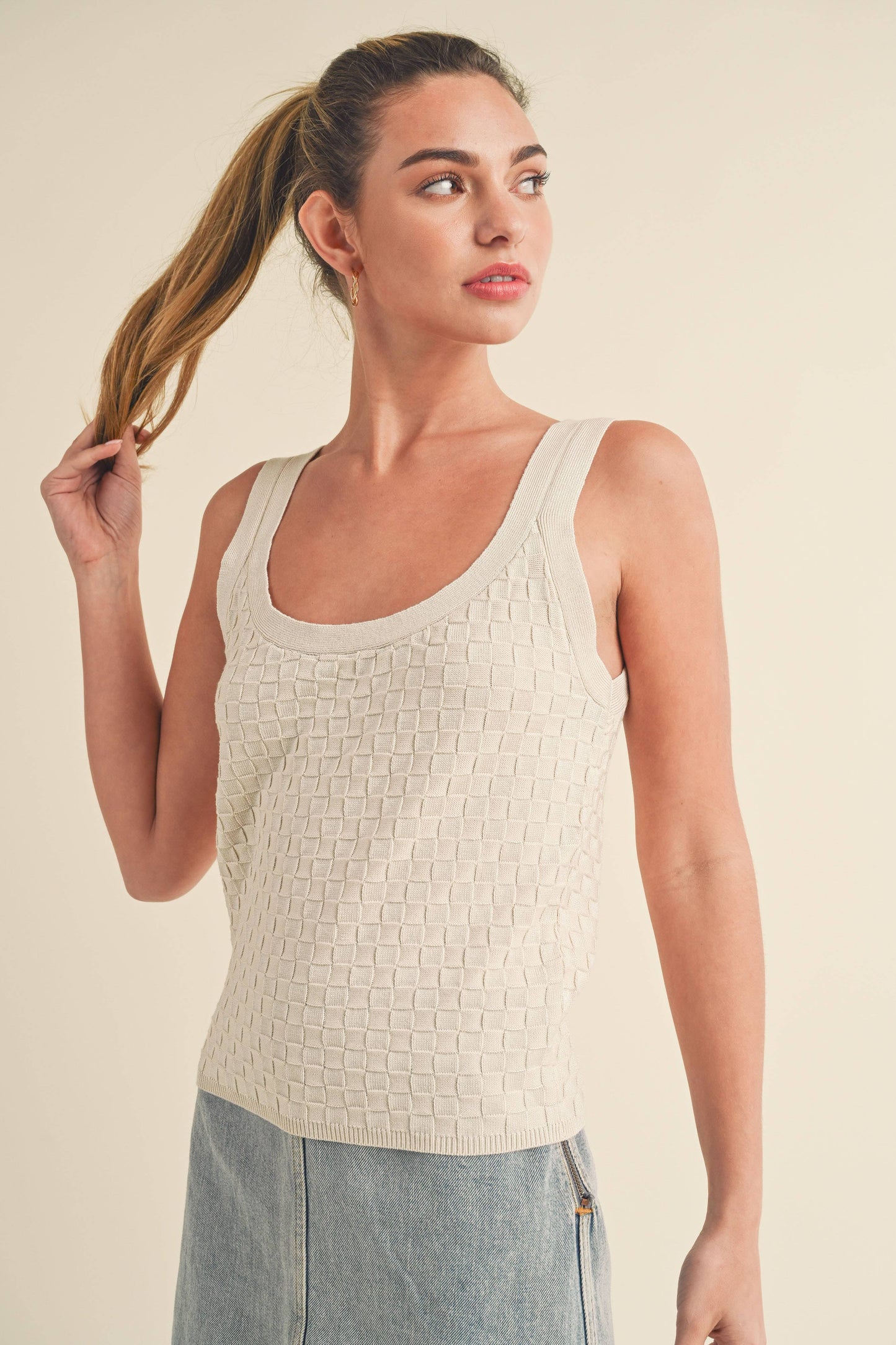 LARGE - Knit Tank in Pearl