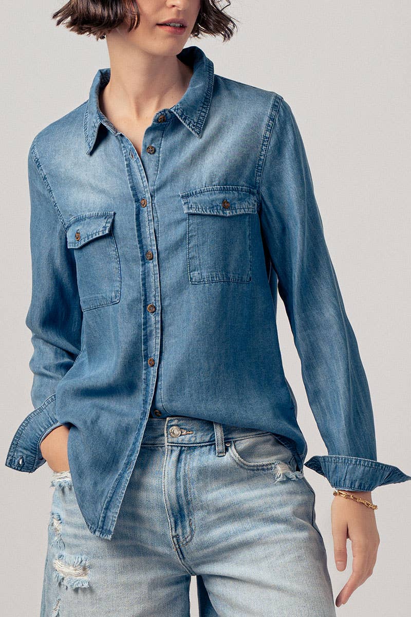 Classic Utility Button Down Chambray Shirt