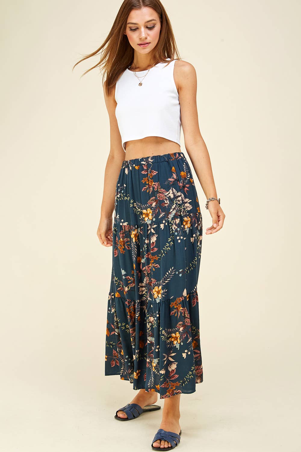 Three Layered Floral Skirt in Teal