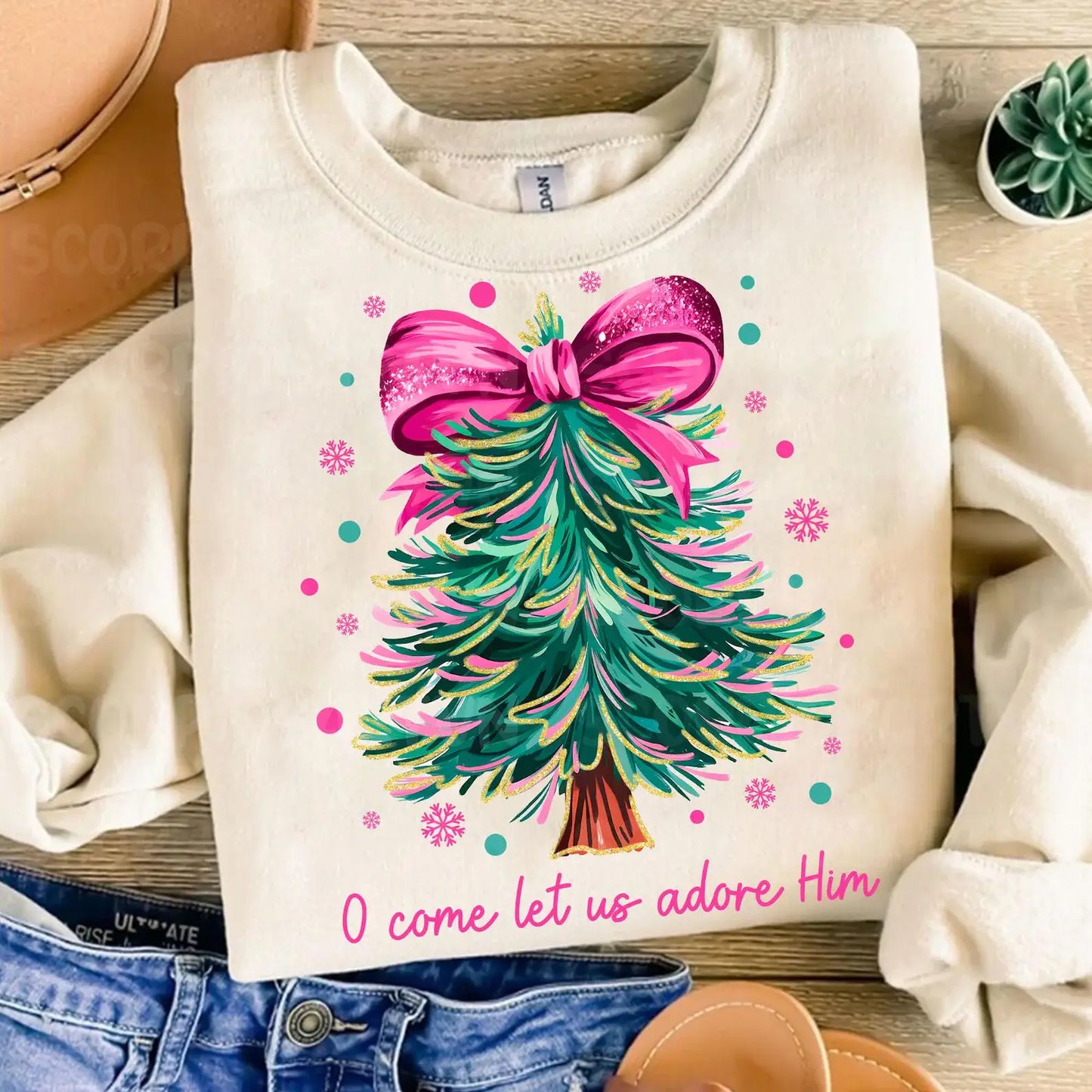 Graphic - O Come Let Us Adore Him Christmas Tree in Cream