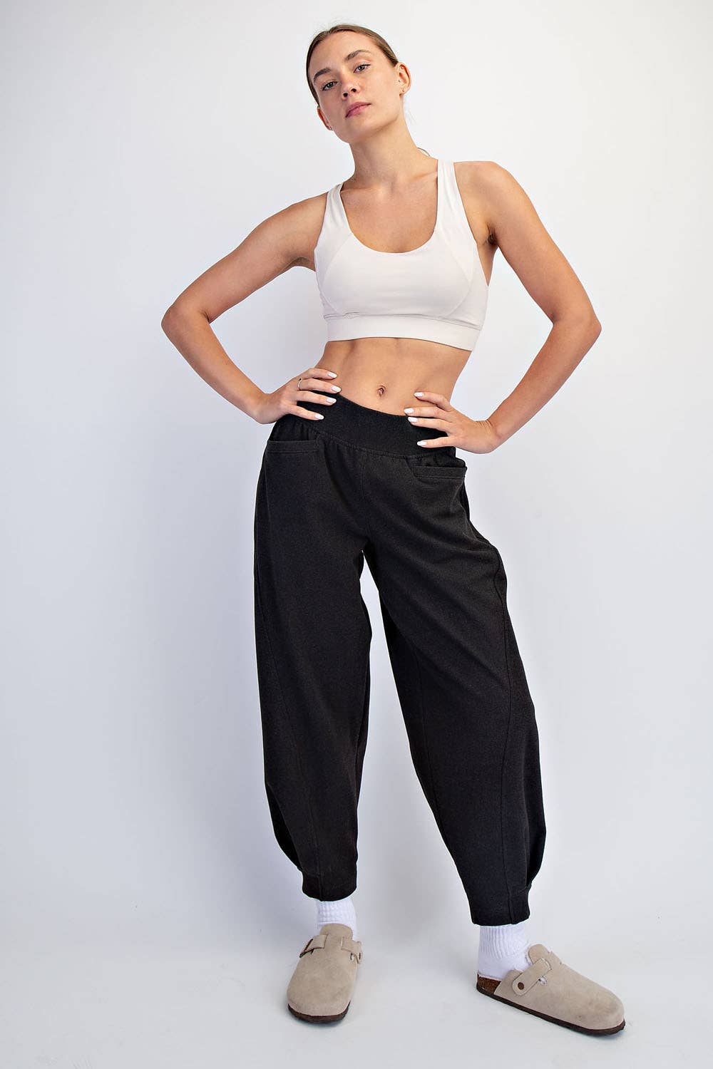 Brushed Rib Cocoon Joggers in Black