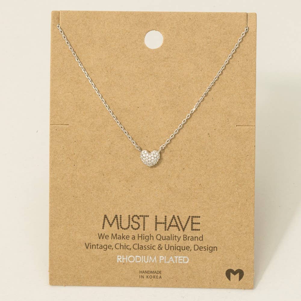 Pave Mini Heart Necklace in Silver