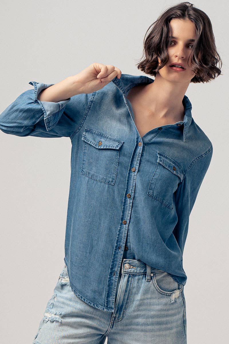Classic Utility Button Down Chambray Shirt