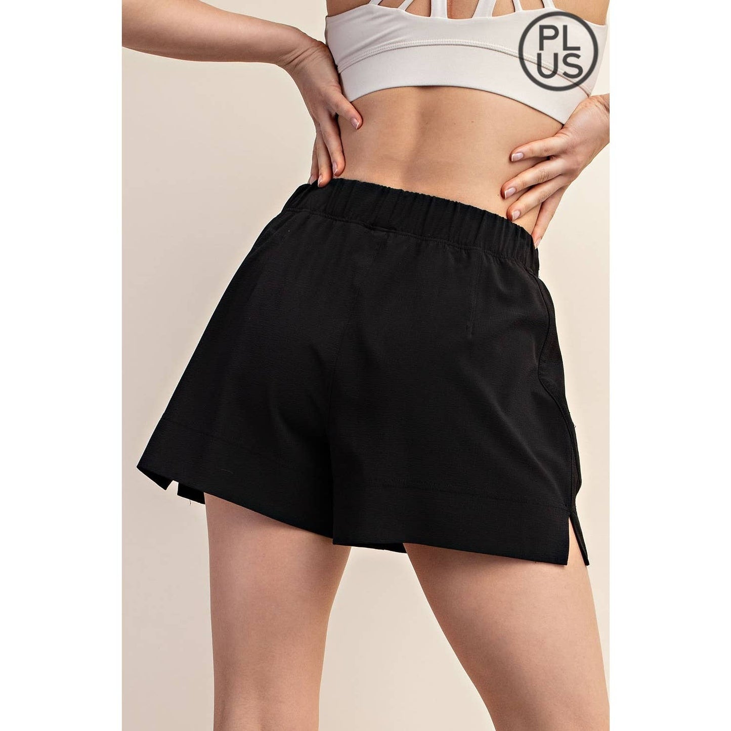 Crinkle Woven Shorts in Black