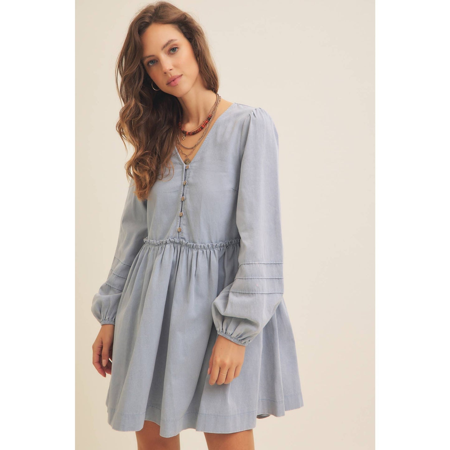 Button Down Mini Dress in Vintage Blue