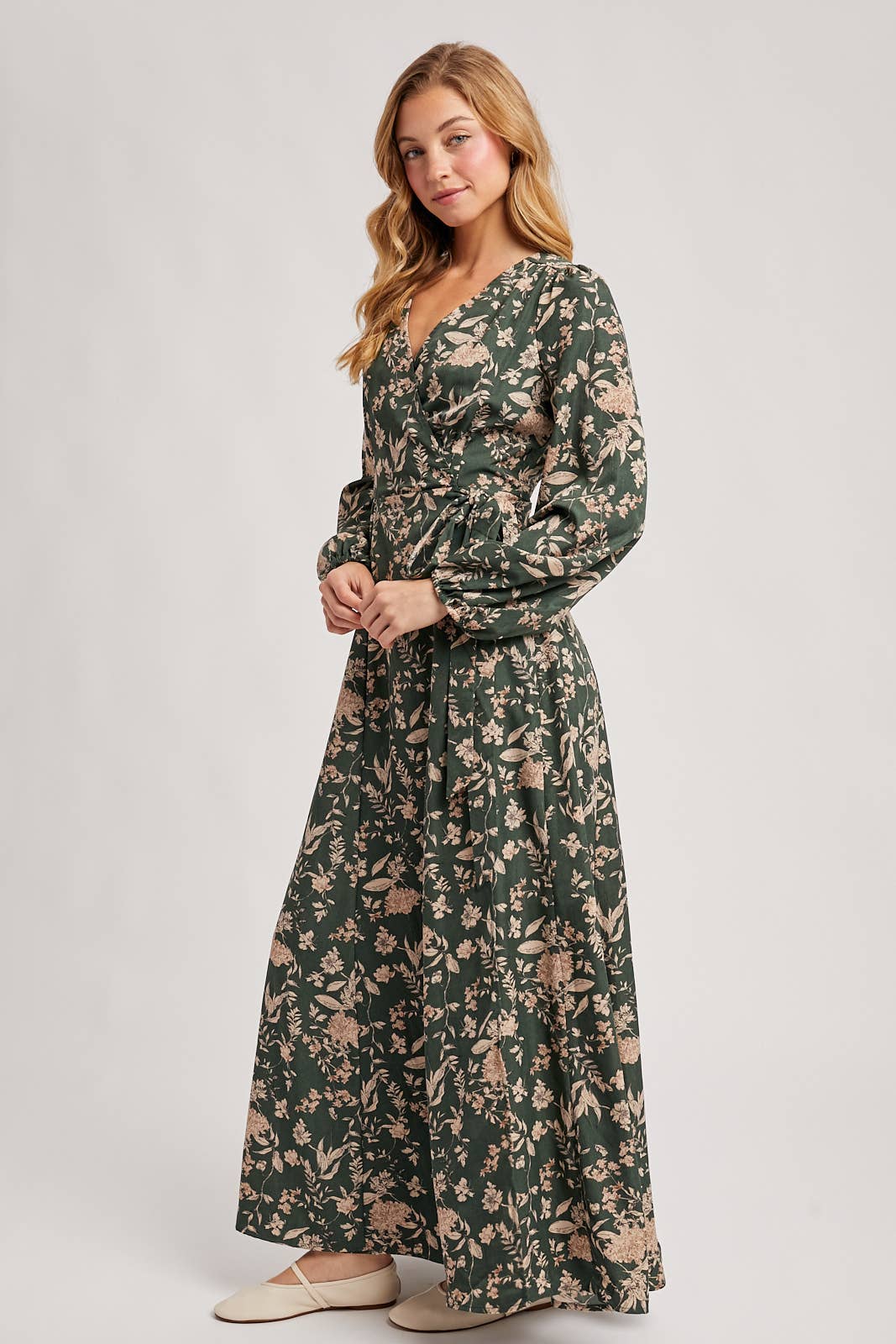 Floral Wrap Maxi Dress in Hunter Green