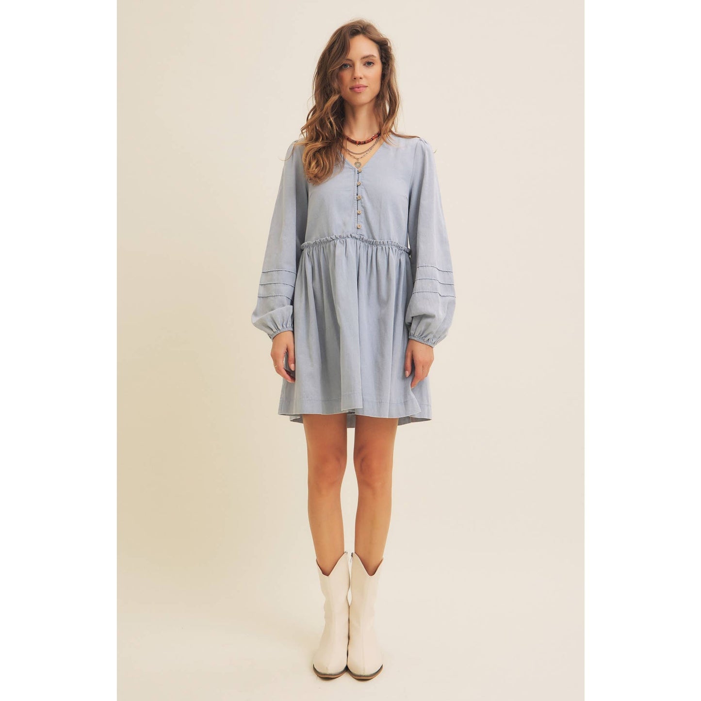 Button Down Mini Dress in Vintage Blue