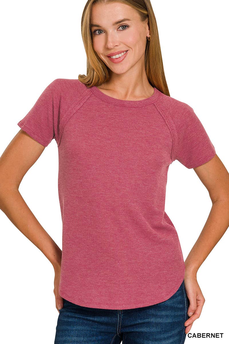 Waffle Short Sleeve Top in Cabernet