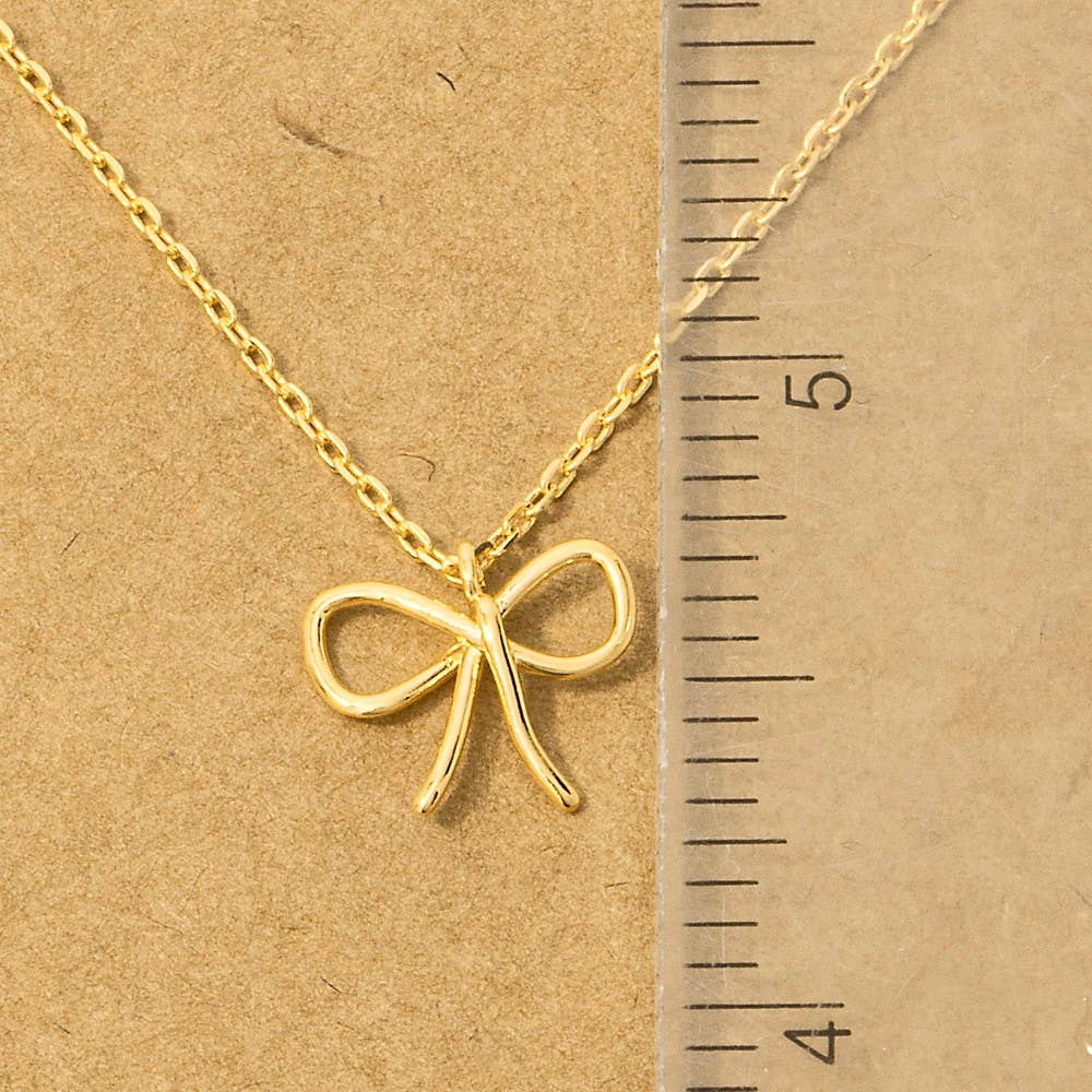 Wire Ribbon Bow Necklace in Gold