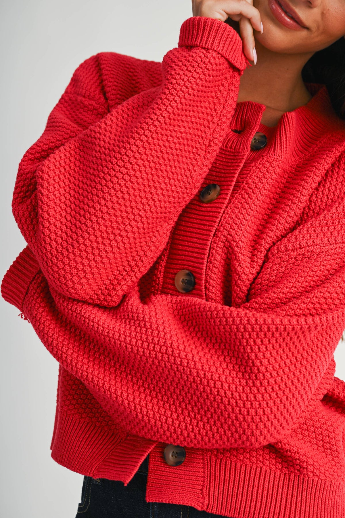 Textured Sweater Cardigan in Coral