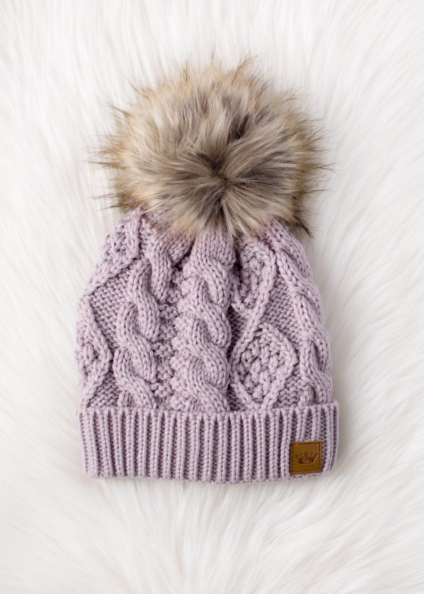 Light Purple Cable Knit Pom Hat