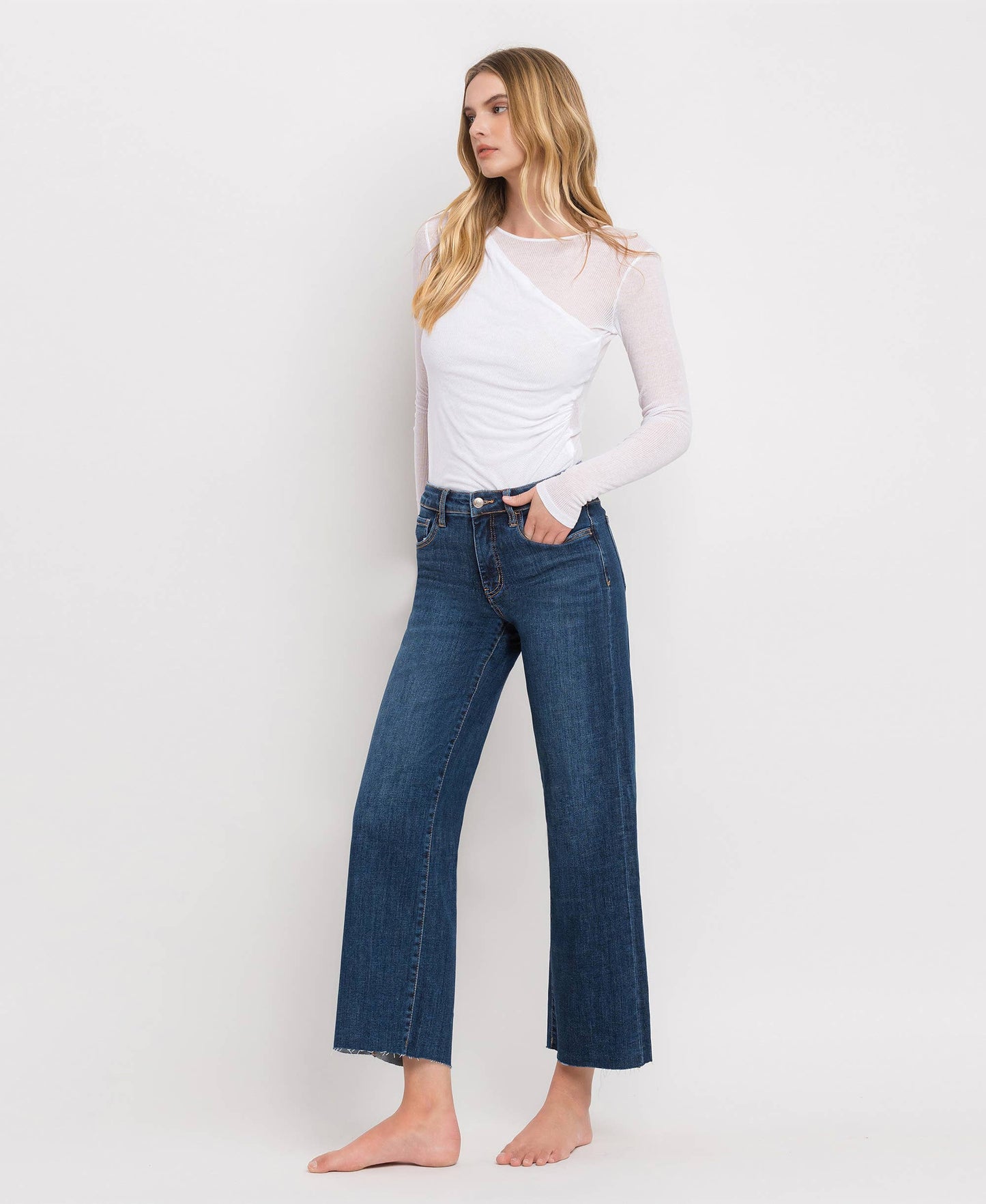 Tummy Control Mid Rise Wide Leg Denim