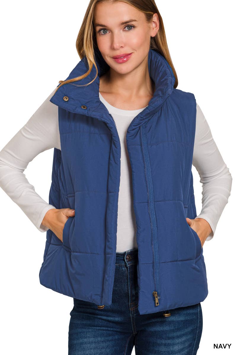 High Neck Puffer Vest in Navy