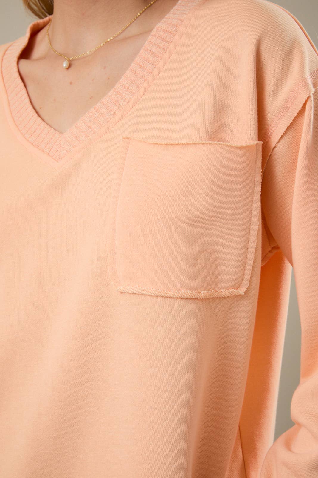 V Neck Pocket Top in Apricot
