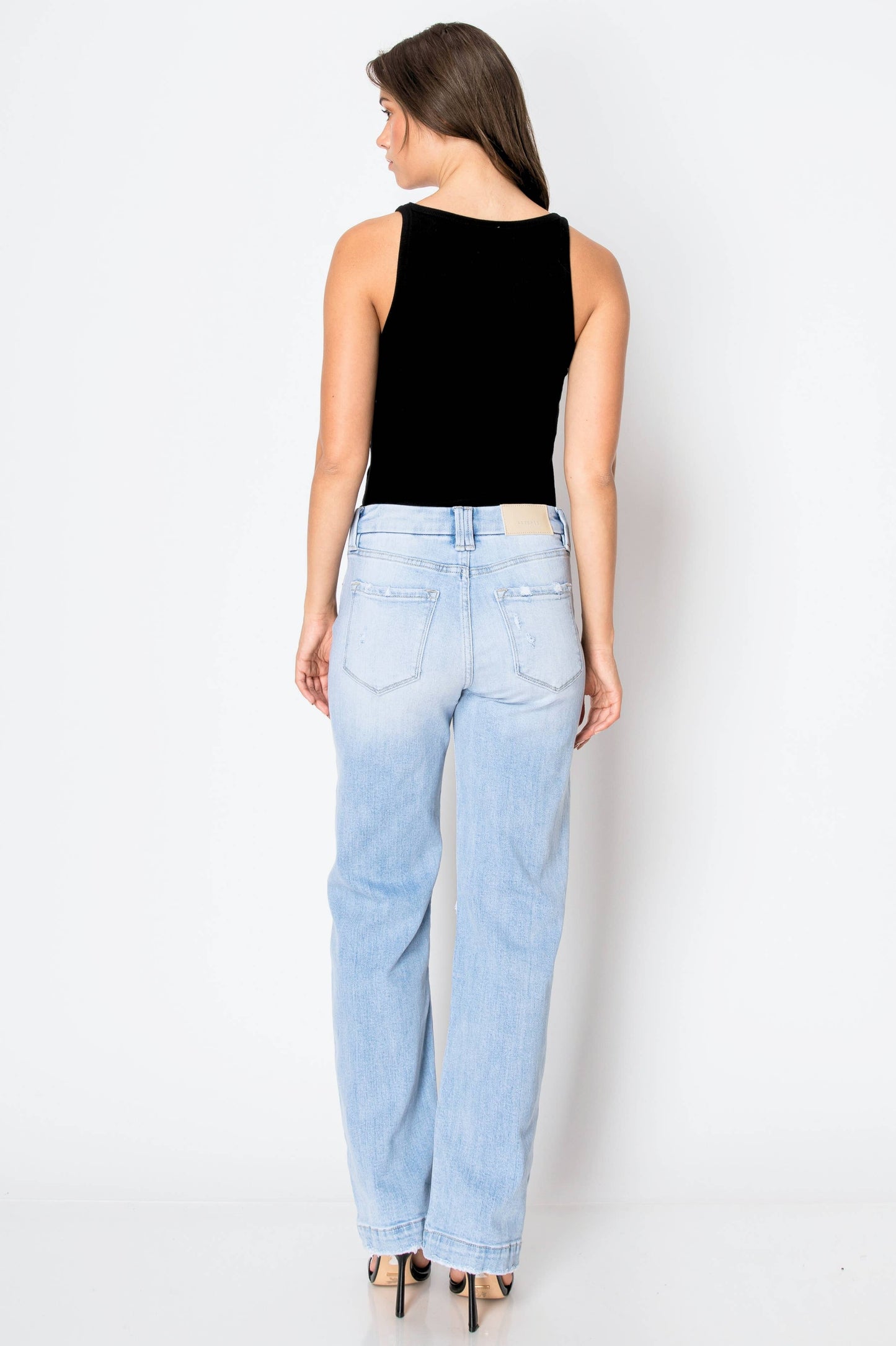 Tummy Control High Rise Relaxed Straight Denim in Light Wash