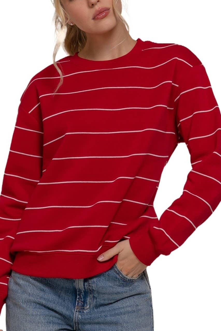 Striped Fleece Sweatshirt in Red