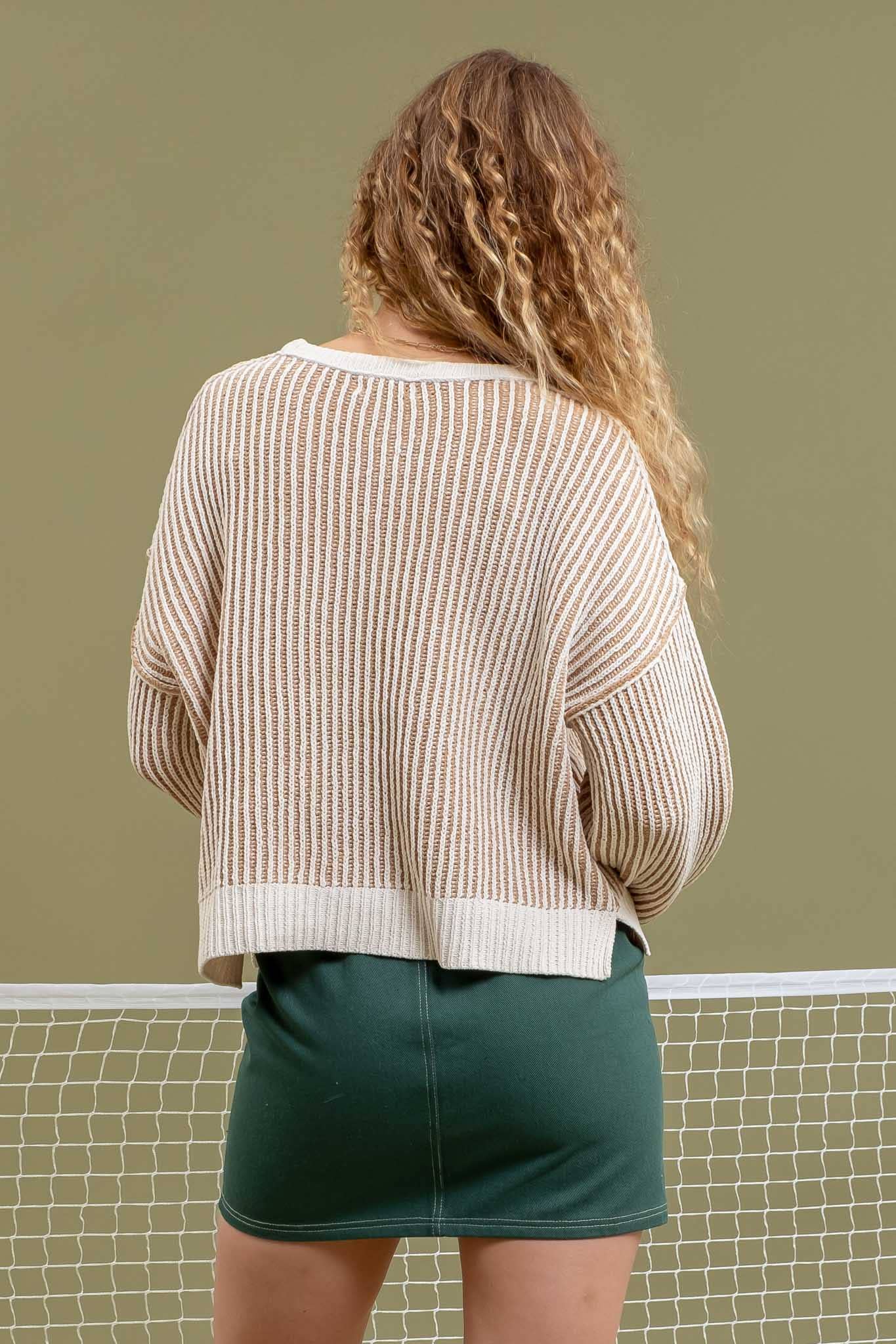 LARGE - Textured Crewneck Sweater in Khaki