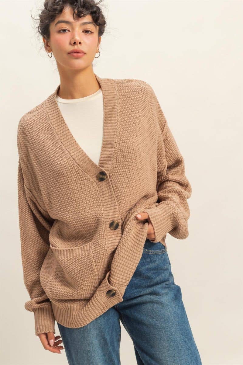 Button Oversized Cardigan in Dark Taupe