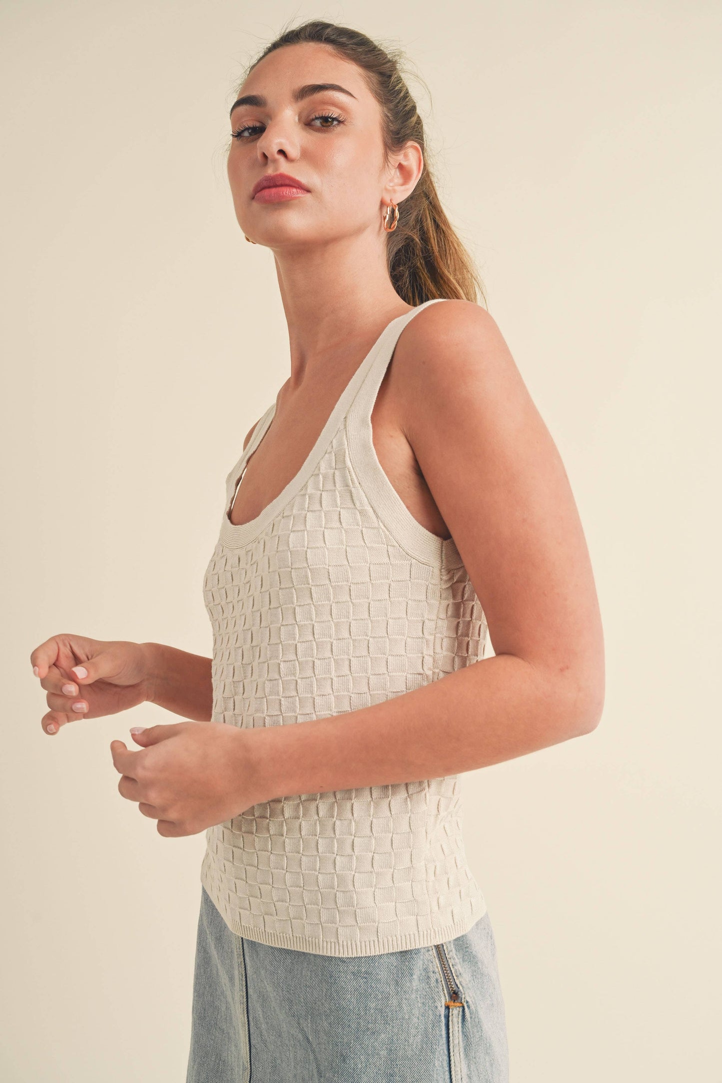 LARGE - Knit Tank in Pearl