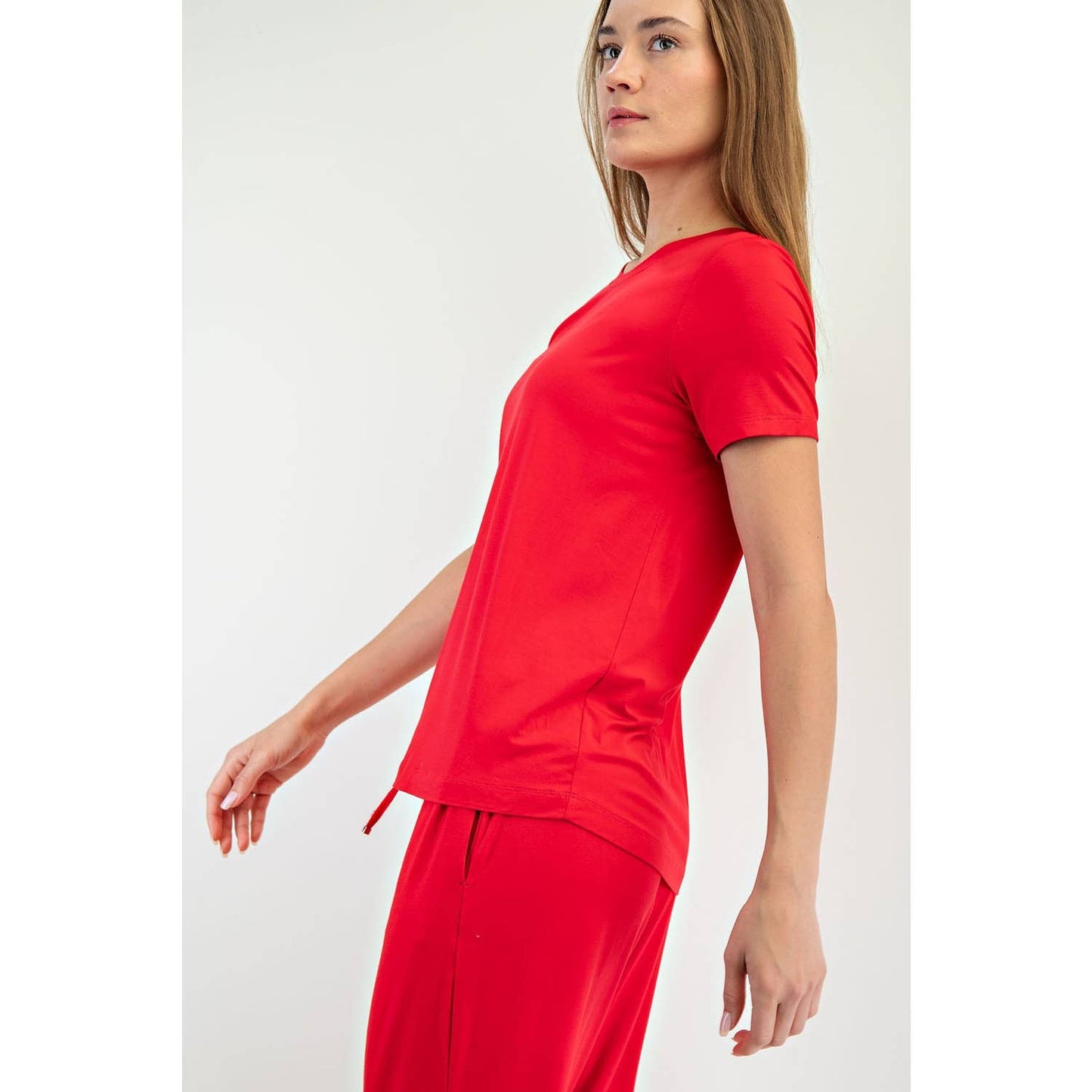 Modal Short Sleeve Top in Red
