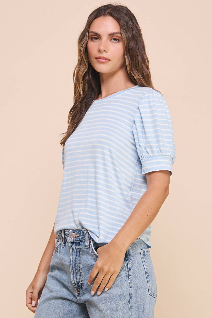 Puff Sleeve Top in Blue Ivory
