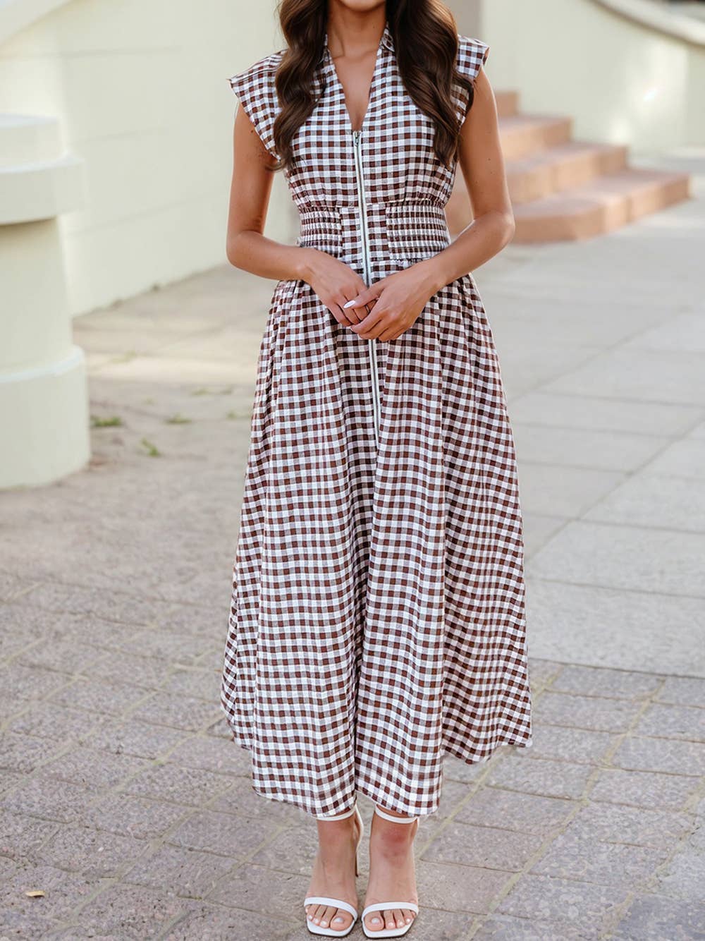 Gingham Maxi Dress in Coffee