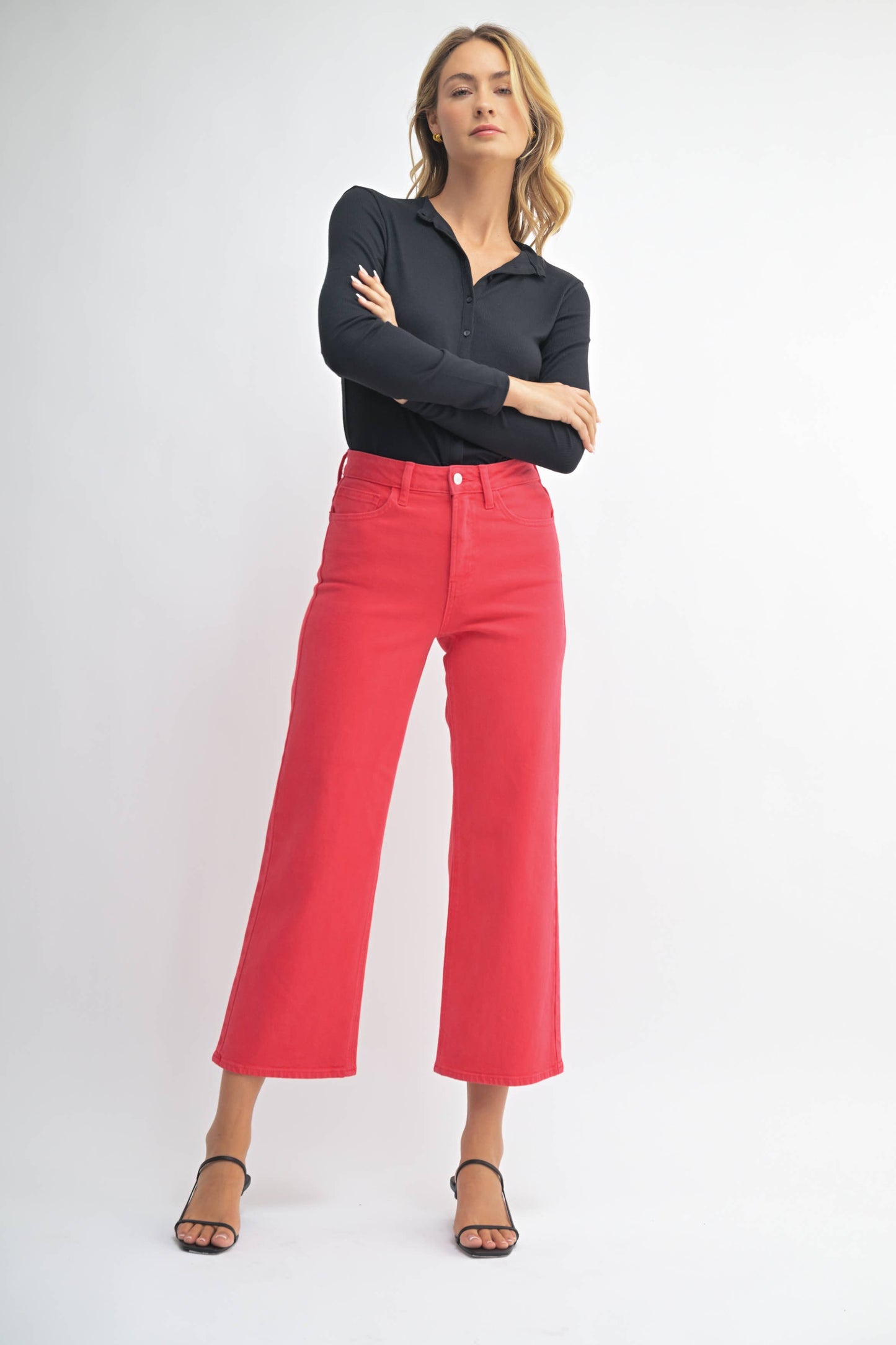 Slim Wide Leg Denim in Red