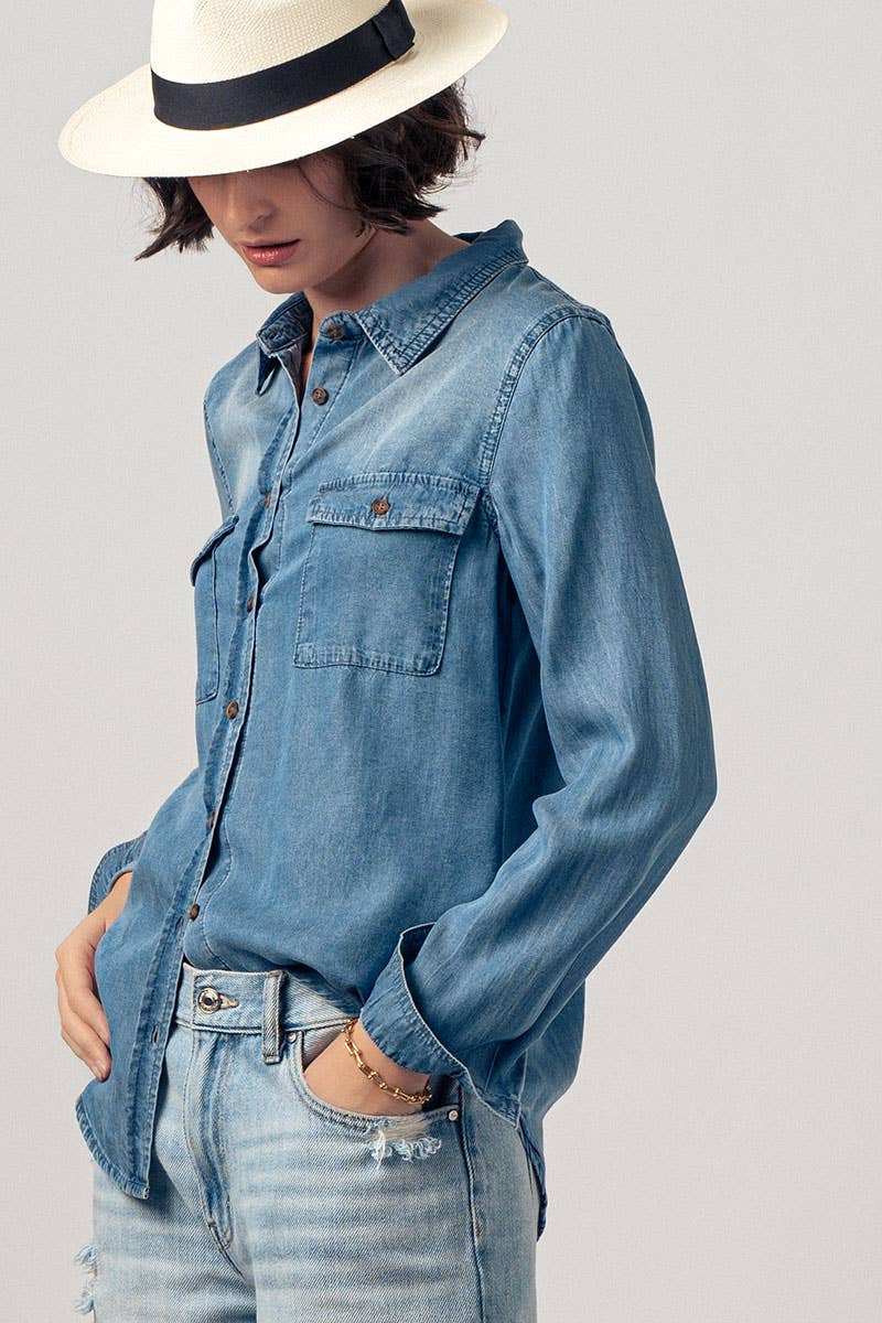 Classic Utility Button Down Chambray Shirt