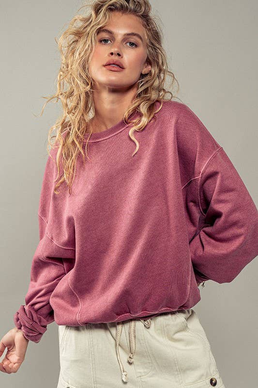 Lazy Day Pigment Washed Sweatshirt in Rose Violet