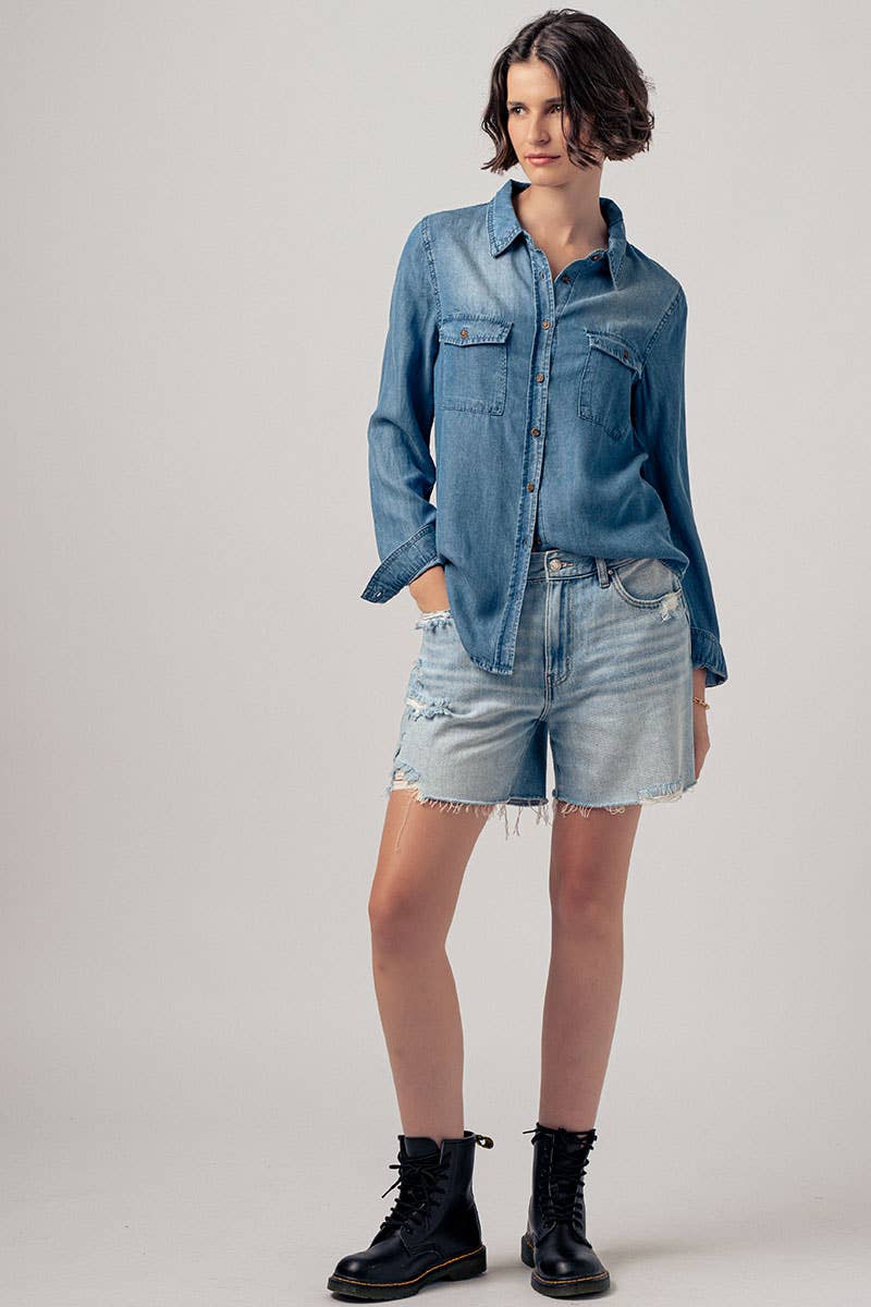 Classic Utility Button Down Chambray Shirt