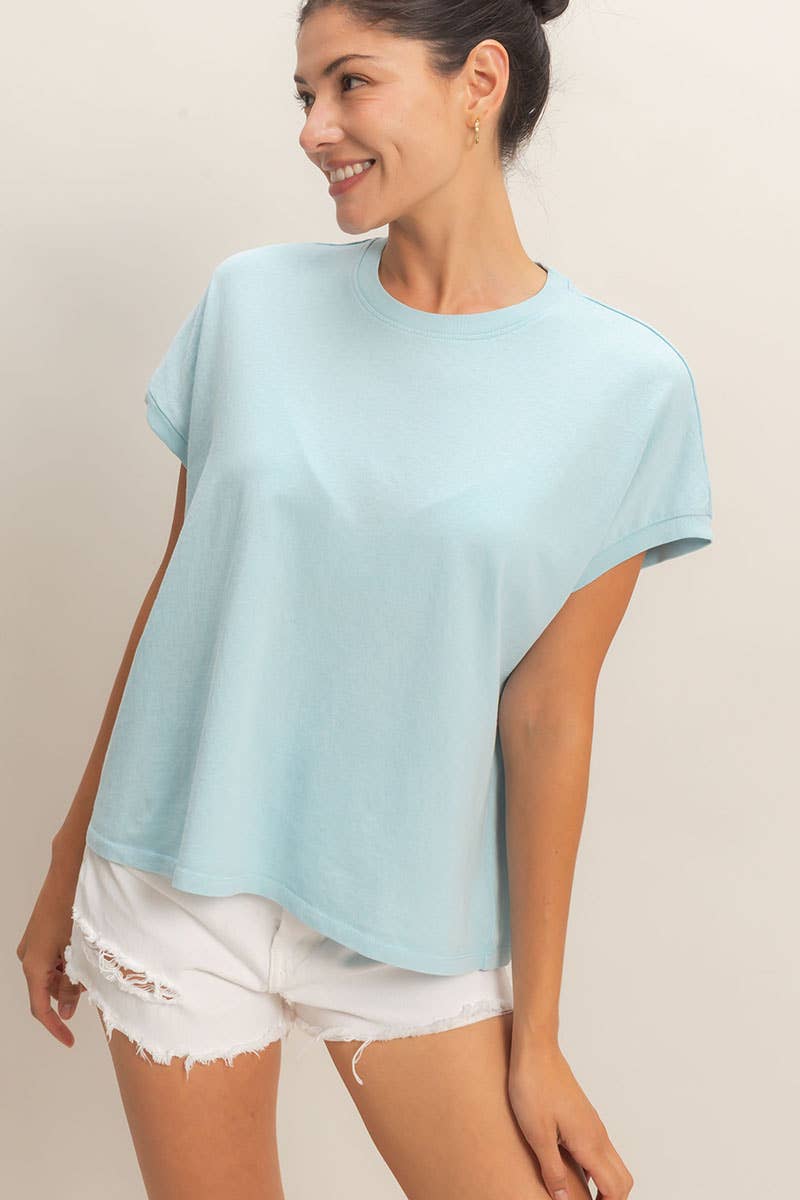 Cap Sleeve Mineral Wash Tee in Blue