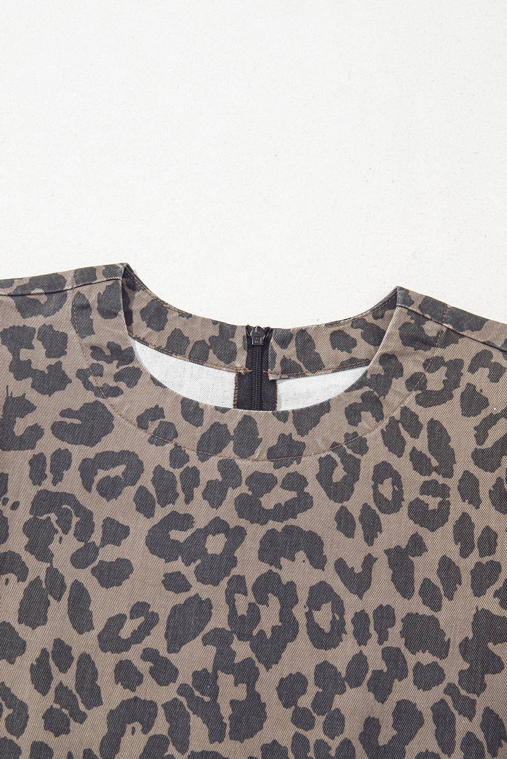 PREORDER - Denim Leopard Puff Sleeve Mini Dress in Brown