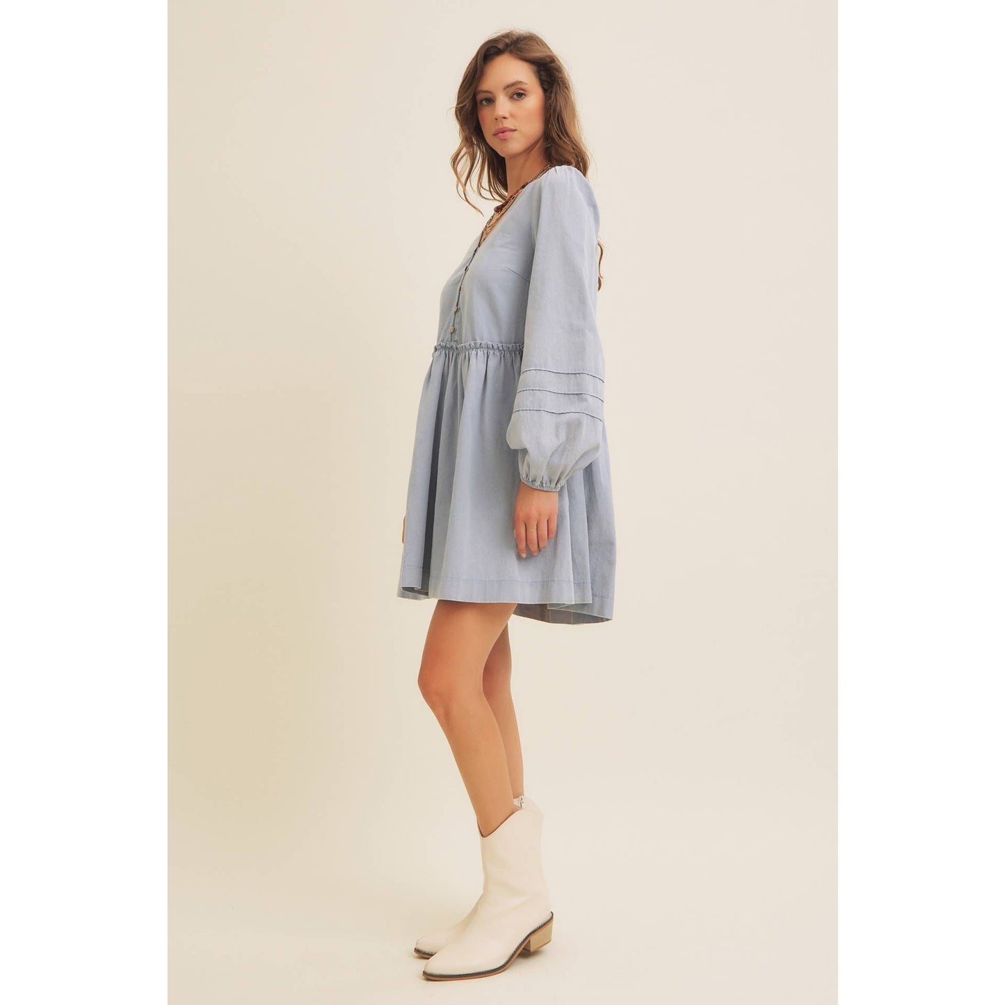 Button Down Mini Dress in Vintage Blue