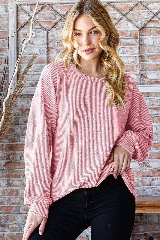 Solid Ribbed Top in Dusty Pink
