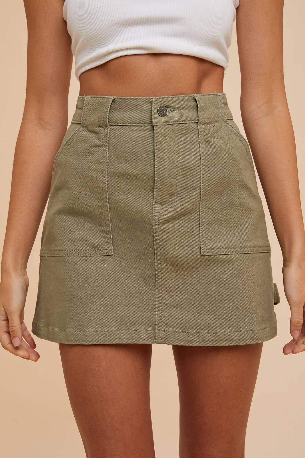 Denim Mini Skirt in Olive