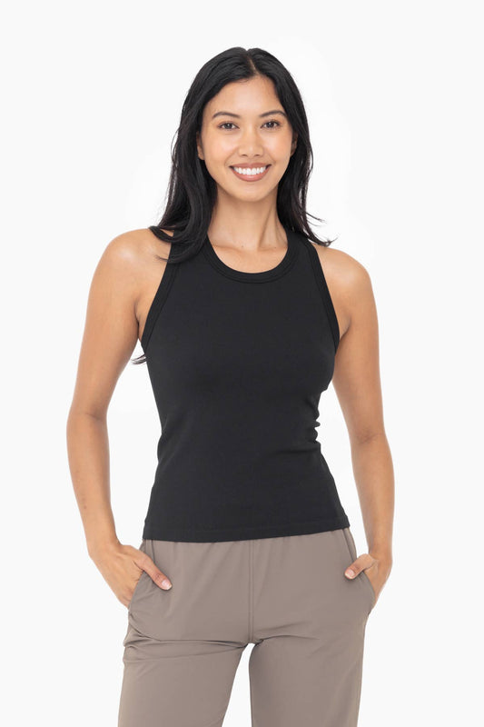 Seamless Ribbed Racerback Tank in Black