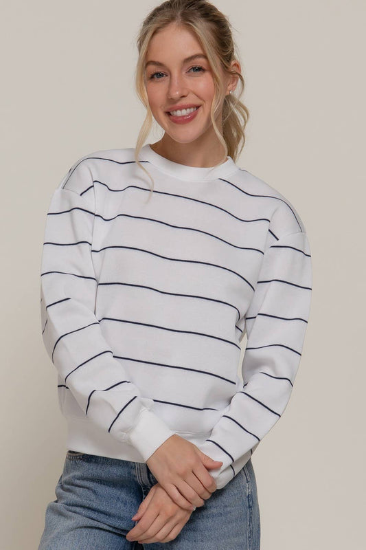 Striped Fleece Sweatshirt in Ivory/Navy