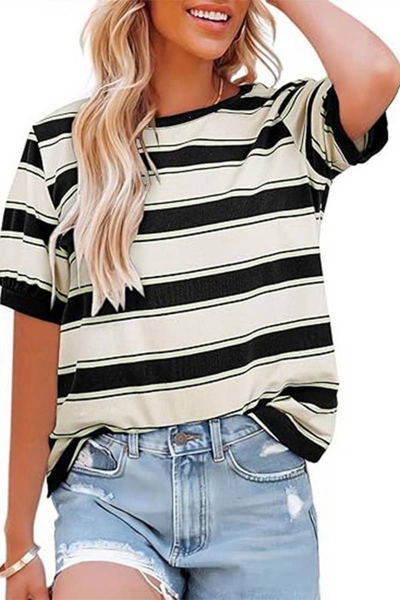 Striped Short Sleeve Top in Black